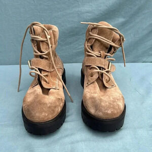 NWOT All Saints Paulina Suede Buckle Boots Desert Sand Sz US 8 /EU 38 MSRP $389